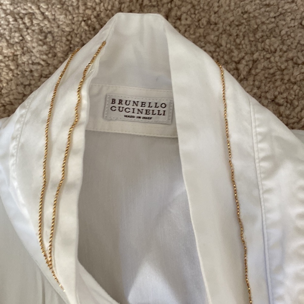 Brunello Cucinelli- white Button Down With High Collar and Gold Trim - Picture 11 of 11